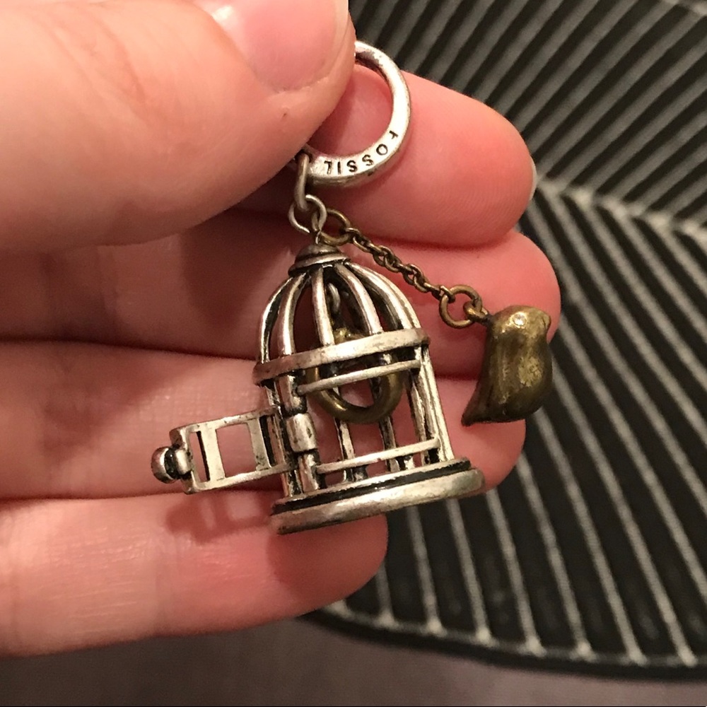 Fossil silver tone birdcage charm or pendant